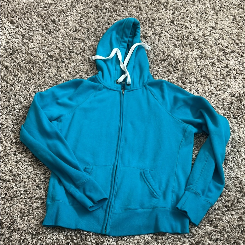 So Teal Zip-Up Hoodie with White Drawstrings